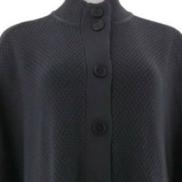 Denim & Co Stand Collar Button Front Poncho Sweater  8316 - Picture 3 of 3